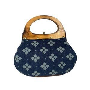 Patricia Nash Mirabella Wood Frame Denim Fabric Crossbody Bag Handbag Purse Blue